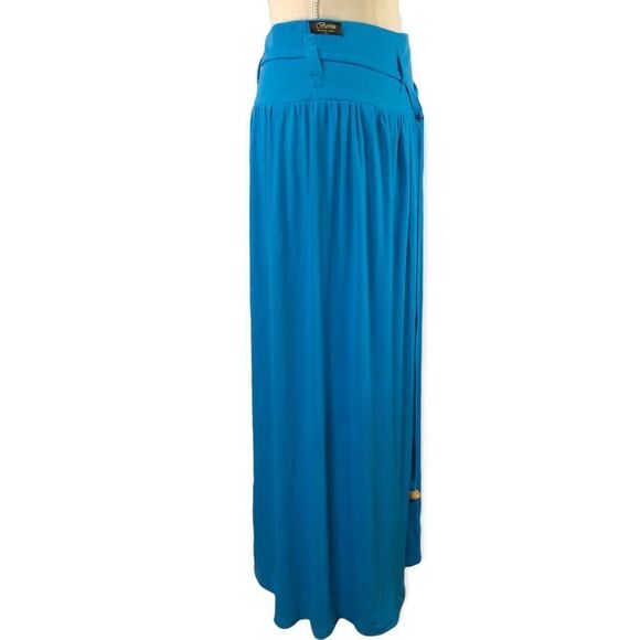 Berlin Black Label USA Maxi Skirt Aqua Blue Ribbed Jersey Knit Size Large - Picture 4 of 9